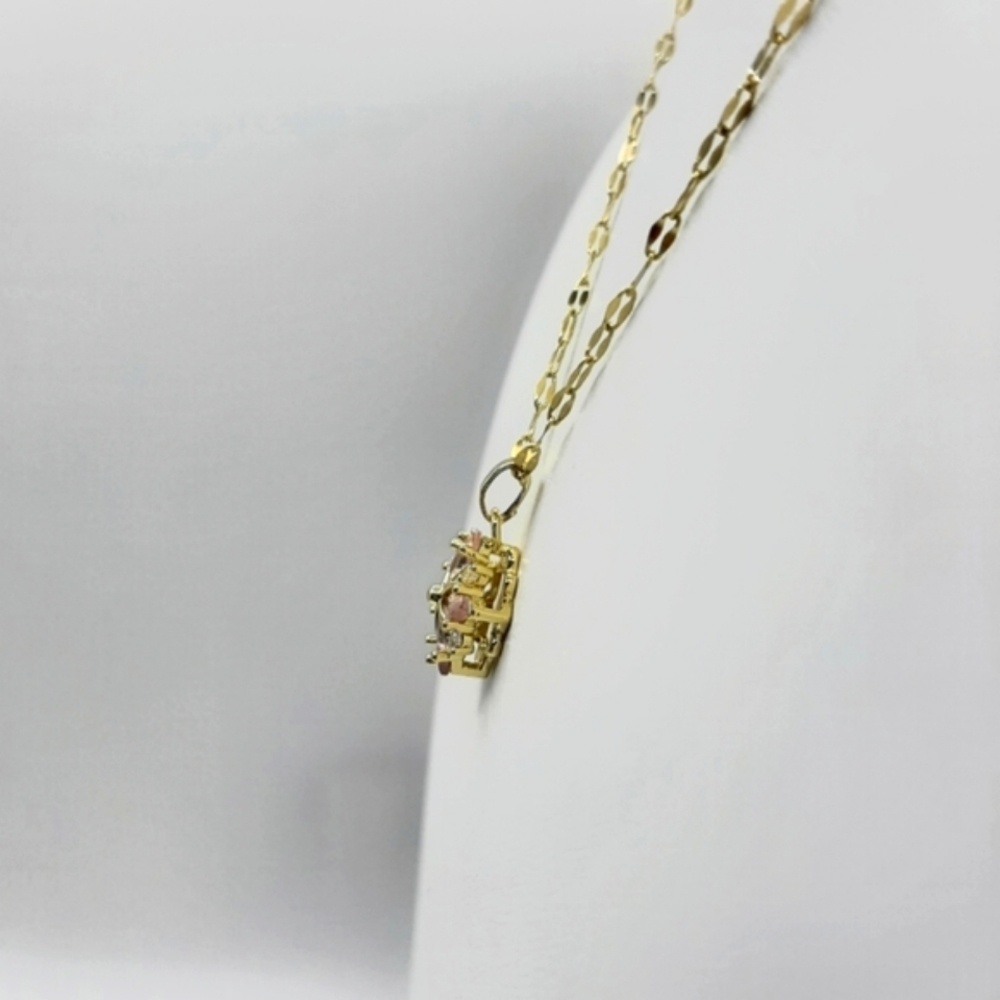 Pink Flower Necklace Gold Plated Stainless Steel Floral - Picture 3 of 4